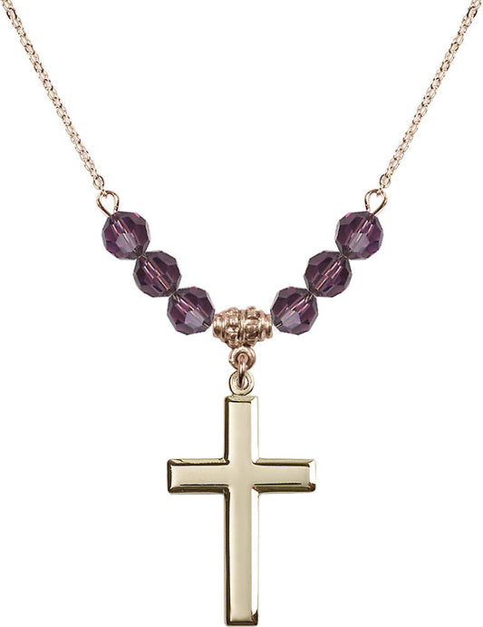 14kt Gold Filled Cross Birthstone Necklace with Amethyst Beads - 2190