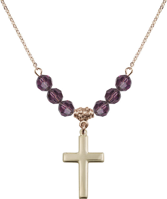 14kt Gold Filled Cross Birthstone Necklace with Amethyst Beads - 2195