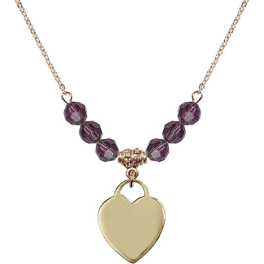 14kt Gold Filled Heart Birthstone Necklace with Amethyst Beads - 3200