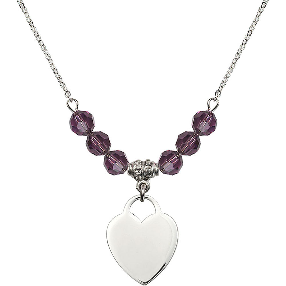 Sterling Silver Heart Birthstone Necklace with Amethyst Beads - 3200