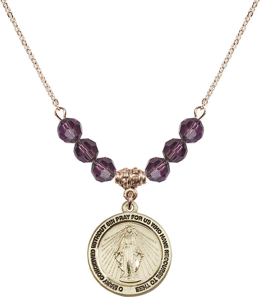 14kt Gold Filled Miraculous Birthstone Necklace with Amethyst Beads - 4056