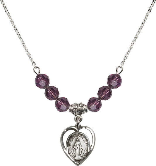 Sterling Silver Miraculous Birthstone Necklace with Amethyst Beads - 4125