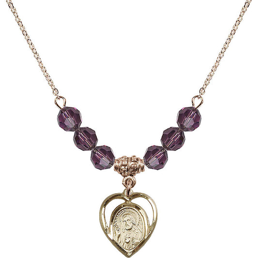 14kt Gold Filled Scapular Birthstone Necklace with Amethyst Beads - 4126