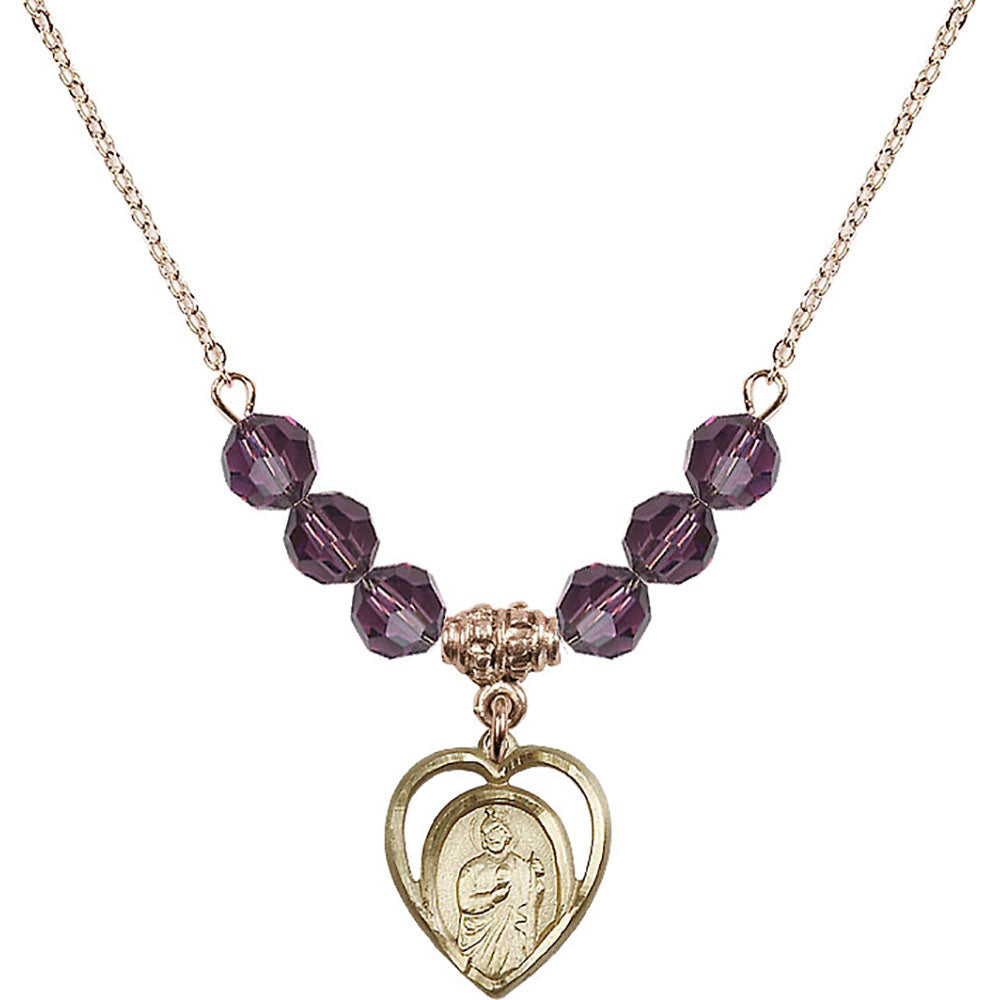 14kt Gold Filled Saint Jude Birthstone Necklace with Amethyst Beads - 4128