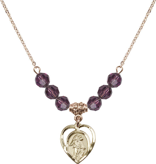 14kt Gold Filled Guardian Angel Birthstone Necklace with Amethyst Beads - 4129