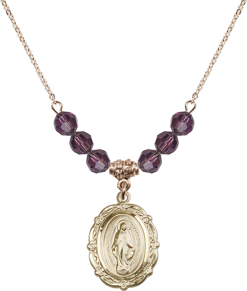 14kt Gold Filled Miraculous Birthstone Necklace with Amethyst Beads - 4146