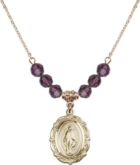 14kt Gold Filled Miraculous Birthstone Necklace with Amethyst Beads - 4146