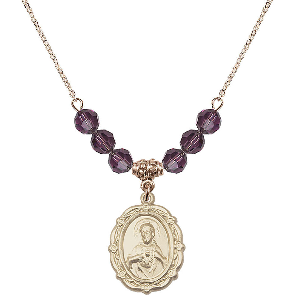 14kt Gold Filled Scapular Birthstone Necklace with Amethyst Beads - 4146