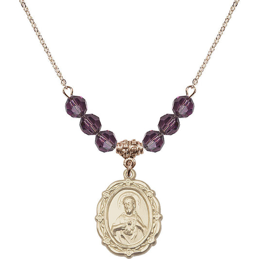 14kt Gold Filled Scapular Birthstone Necklace with Amethyst Beads - 4146