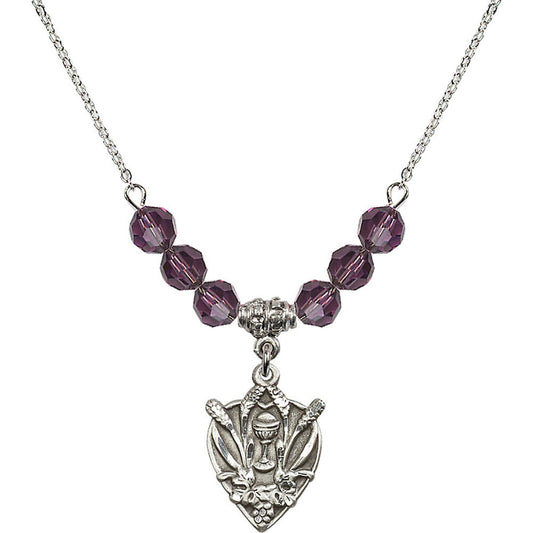 Sterling Silver Communion Birthstone Necklace with Amethyst Beads - 4200