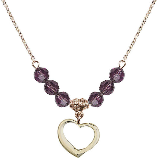 14kt Gold Filled Heart Birthstone Necklace with Amethyst Beads - 4208