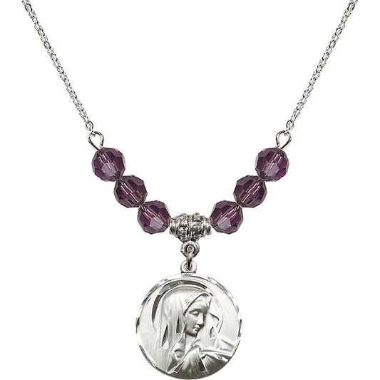 Sterling Silver Sorrowful Mother Birthstone Necklace with Amethyst Beads - 4249