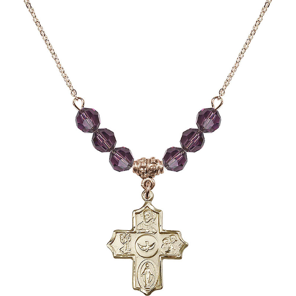 14kt Gold Filled 5-Way Birthstone Necklace with Amethyst Beads - 4255