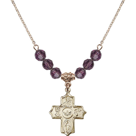 14kt Gold Filled 5-Way Birthstone Necklace with Amethyst Beads - 4255