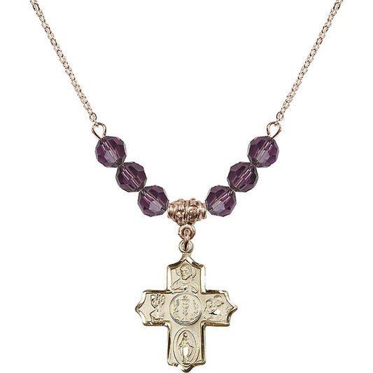 14kt Gold Filled 4-Way Birthstone Necklace with Amethyst Beads - 4256