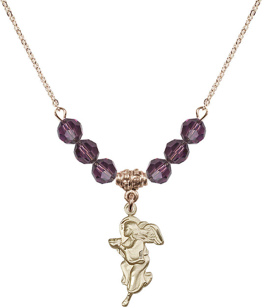 14kt Gold Filled Guardian Angel Birthstone Necklace with Amethyst Beads - 4260