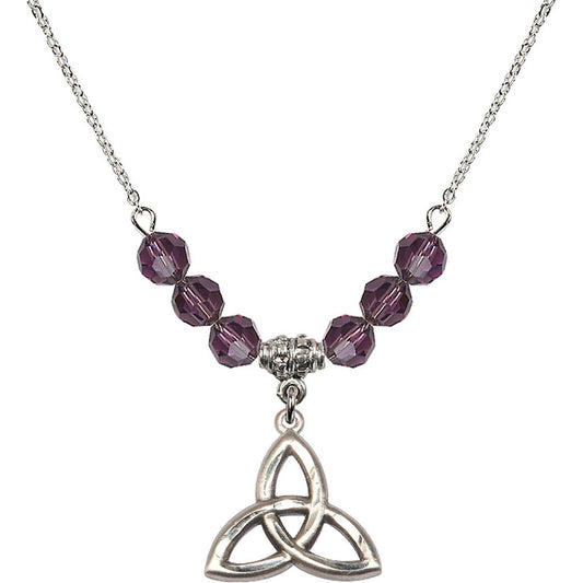 Sterling Silver Trinity Irish Knot Birthstone Necklace with Amethyst Beads - 5101