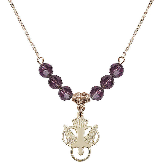14kt Gold Filled Holy Spirit Birthstone Necklace with Amethyst Beads - 5430