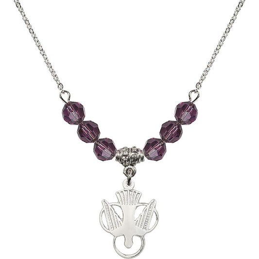 Sterling Silver Holy Spirit Birthstone Necklace with Amethyst Beads - 5430