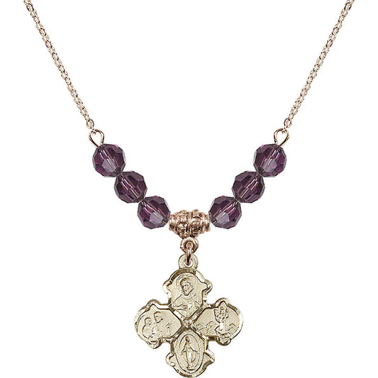 14kt Gold Filled 4-Way Birthstone Necklace with Amethyst Beads - 5441