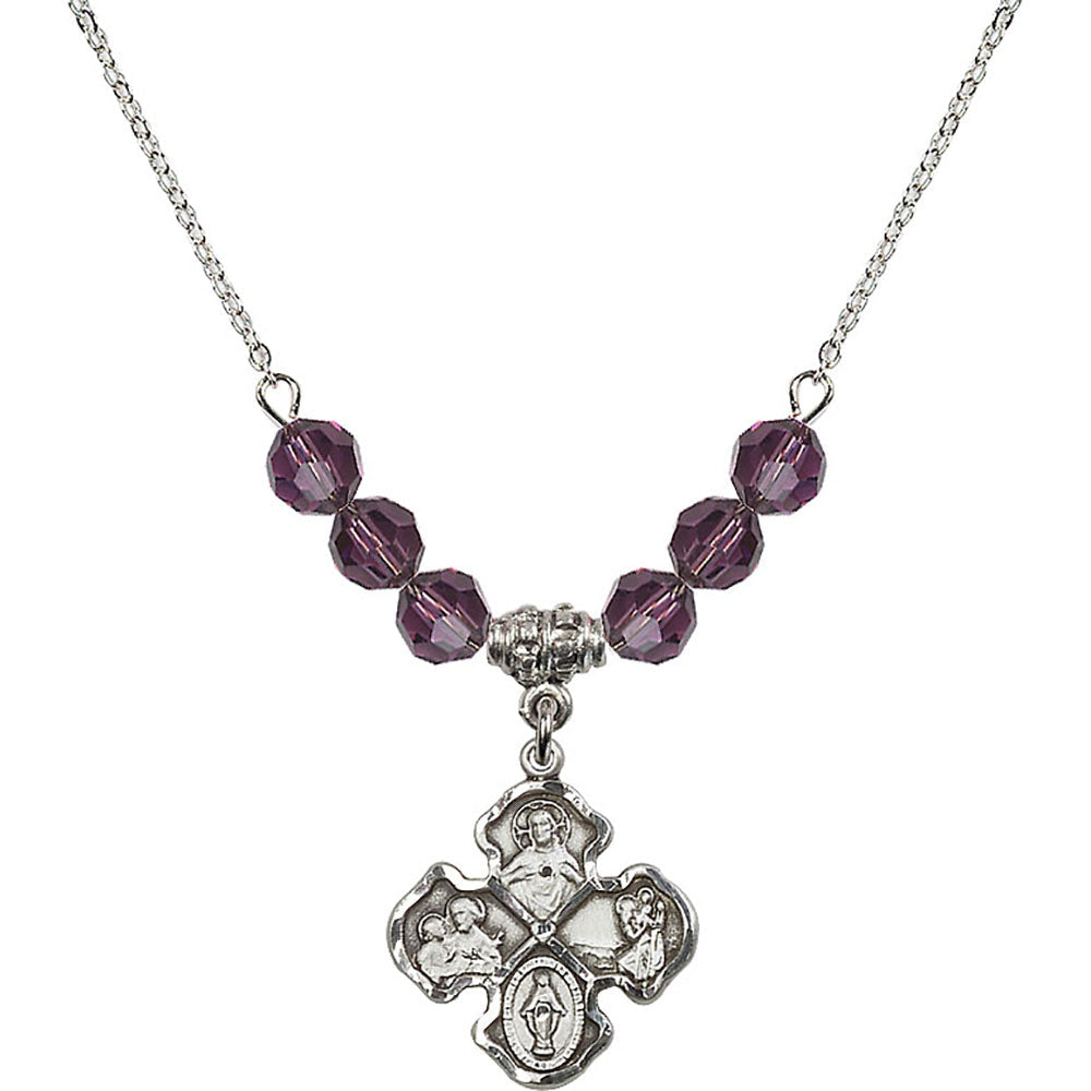 Sterling Silver 4-Way Birthstone Necklace with Amethyst Beads - 5441