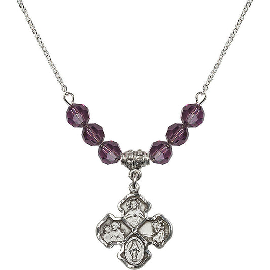 Sterling Silver 4-Way Birthstone Necklace with Amethyst Beads - 5441