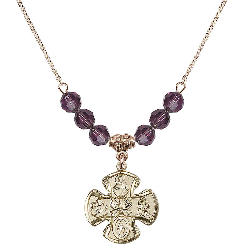 14kt Gold Filled 5-Way Birthstone Necklace with Amethyst Beads - 5443