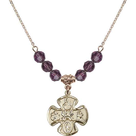 14kt Gold Filled 5-Way Birthstone Necklace with Amethyst Beads - 5443