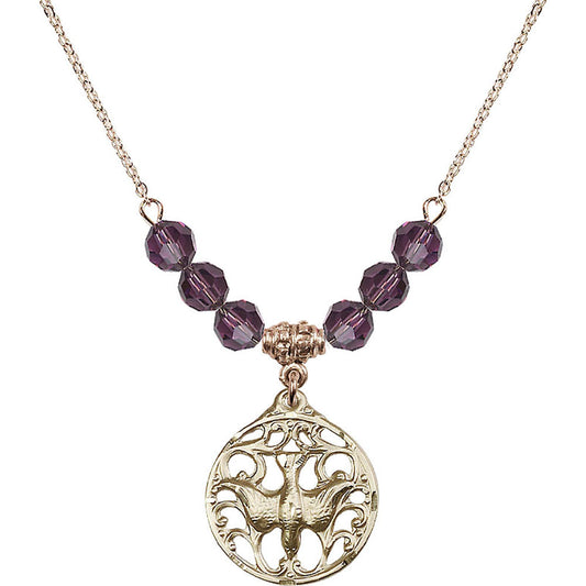 14kt Gold Filled Holy Spirit Birthstone Necklace with Amethyst Beads - 5655