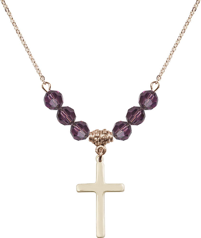 14kt Gold Filled Cross Birthstone Necklace with Amethyst Beads - 5670