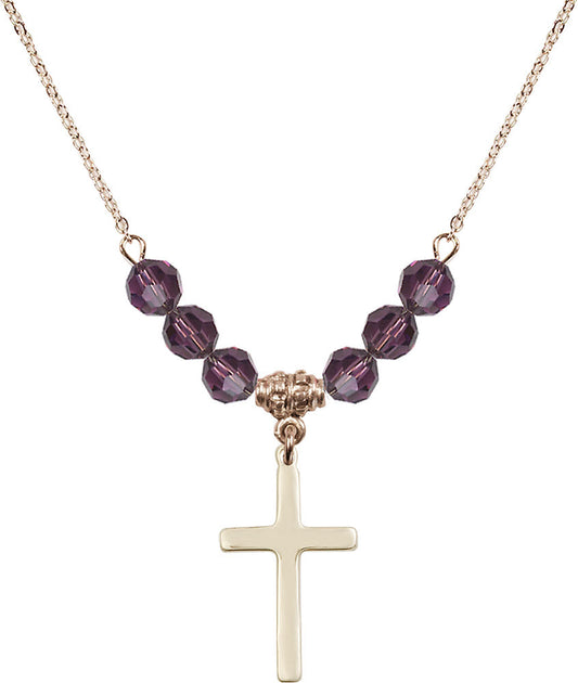 14kt Gold Filled Cross Birthstone Necklace with Amethyst Beads - 5670