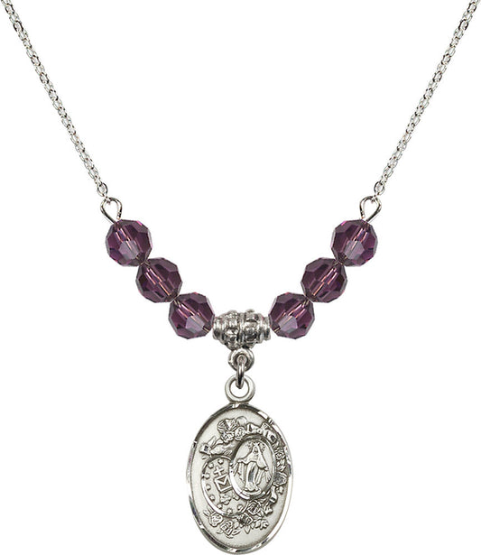 Sterling Silver Miraculous Birthstone Necklace with Amethyst Beads - 5682
