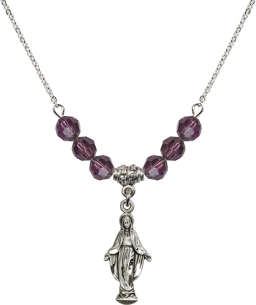 Sterling Silver Miraculous Birthstone Necklace with Amethyst Beads - 5900