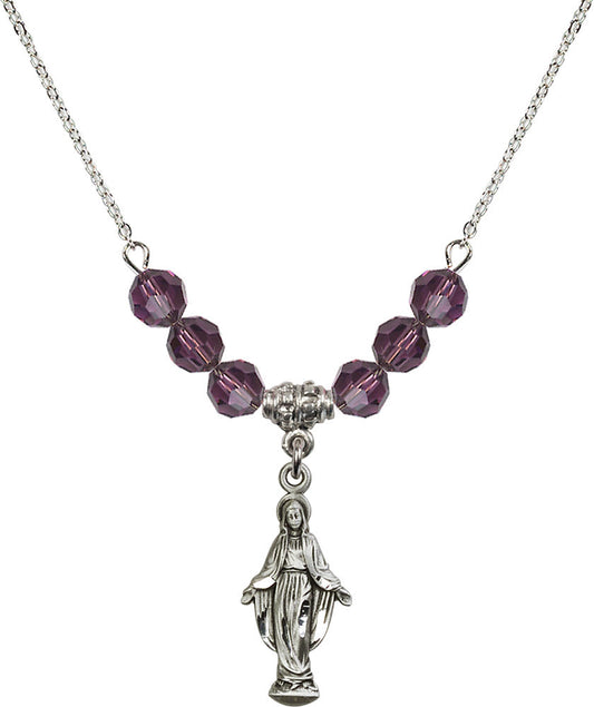 Sterling Silver Miraculous Birthstone Necklace with Amethyst Beads - 5900