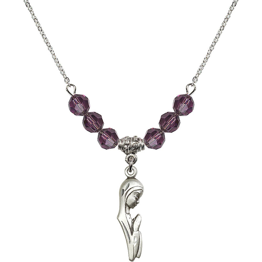 Sterling Silver Madonna Birthstone Necklace with Amethyst Beads - 5907