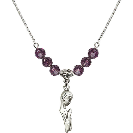 Sterling Silver Madonna Birthstone Necklace with Amethyst Beads - 5907