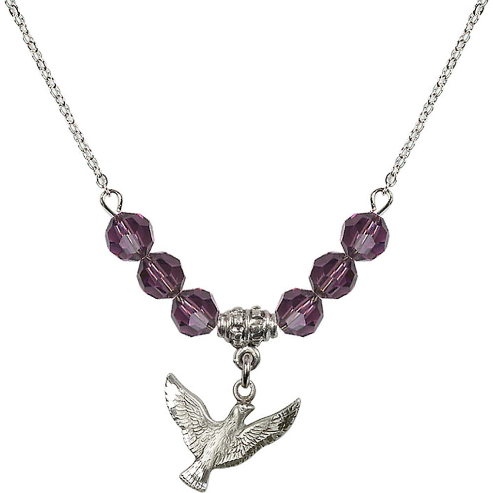 Sterling Silver Holy Spirit Birthstone Necklace with Amethyst Beads - 5912