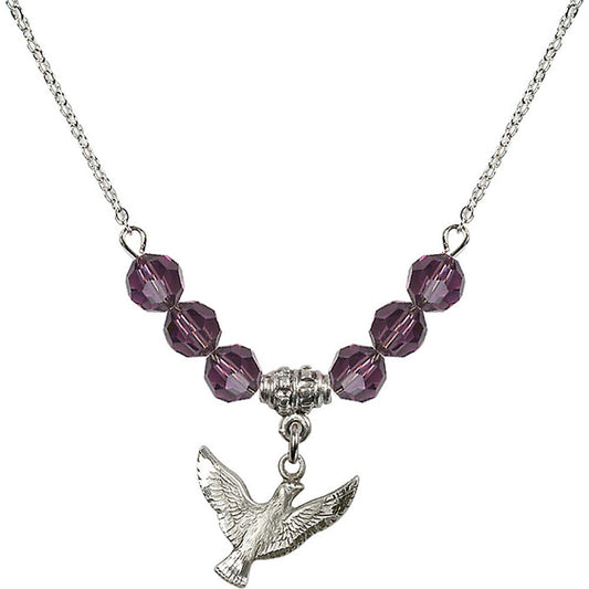Sterling Silver Holy Spirit Birthstone Necklace with Amethyst Beads - 5912