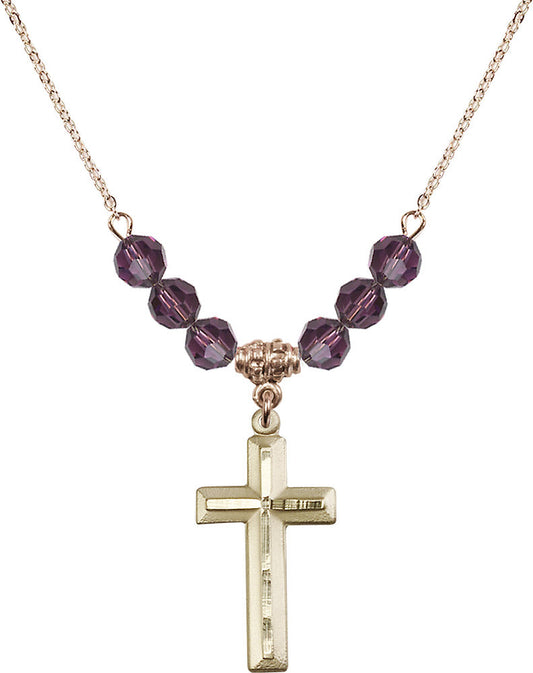 14kt Gold Filled Cross Birthstone Necklace with Amethyst Beads - 6000