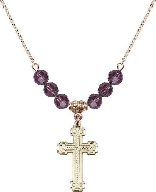 14kt Gold Filled Cross Birthstone Necklace with Amethyst Beads - 6039