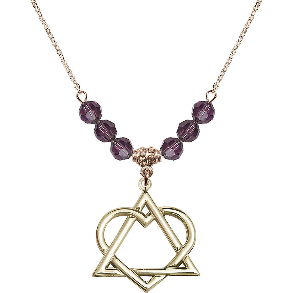 14kt Gold Filled Adoption Heart Birthstone Necklace with Amethyst Beads - 6210