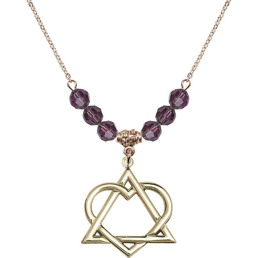 14kt Gold Filled Adoption Heart Birthstone Necklace with Amethyst Beads - 6210