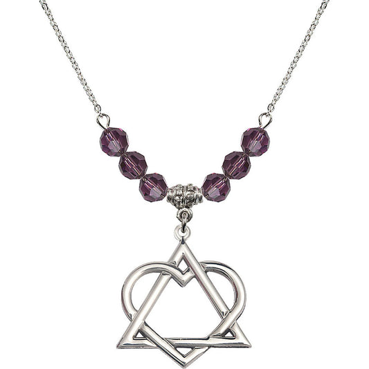 Sterling Silver Adoption Heart Birthstone Necklace with Amethyst Beads - 6210