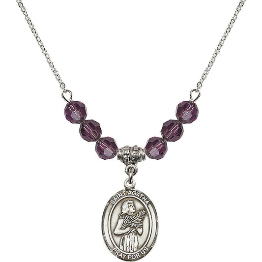 Sterling Silver Saint Agatha Birthstone Necklace with Amethyst Beads - 8003