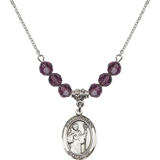 Sterling Silver Saint Augustine Birthstone Necklace with Amethyst Beads - 8007