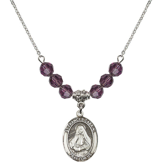 Sterling Silver Saint Frances Cabrini Birthstone Necklace with Amethyst Beads - 8011