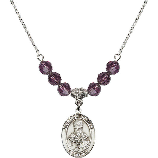 Sterling Silver Saint Alexander Sauli Birthstone Necklace with Amethyst Beads - 8012
