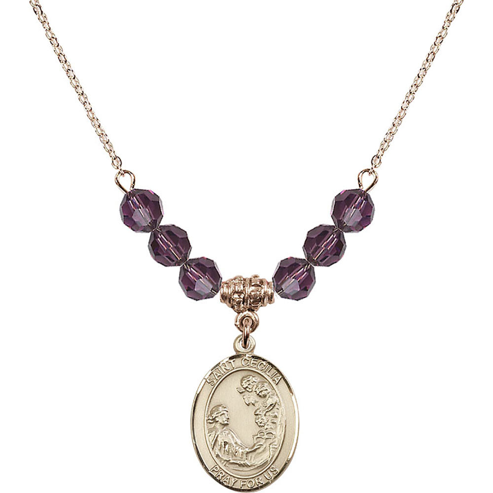 14kt Gold Filled Saint Cecilia Birthstone Necklace with Amethyst Beads - 8016
