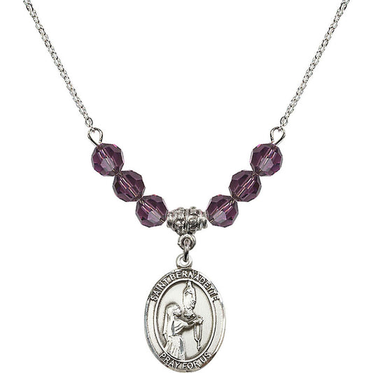 Sterling Silver Saint Bernadette Birthstone Necklace with Amethyst Beads - 8017
