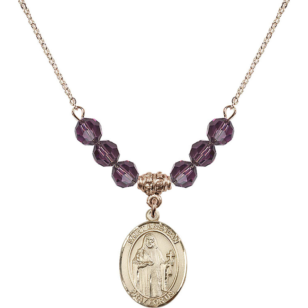 14kt Gold Filled Saint Brendan the Navigator Birthstone Necklace with Amethyst Beads - 8018